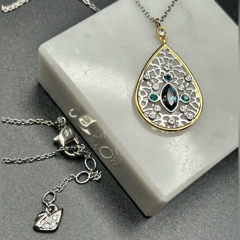 Swarovski Dawn Crystal Pendant Necklace #H19 blue green silver gold tone